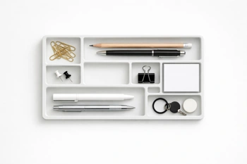 Four organizers tested for footprint, visible storage, and desk real estate impact.
