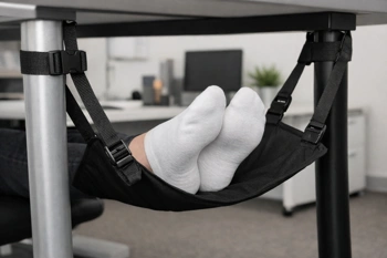Five height-adjustable foot hammocks that reduce leg strain and improve posture during long desk sessions.