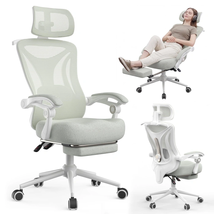 Ergonomic Office Chair with Footrest, Adjustable Lumbar & Headrest, Mesh Back