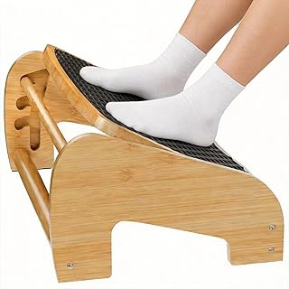 Bamboo Ergonomic Adjustable Under Desk Footrest with 3 Height & Angle Settings, Pebble Massage Surface
