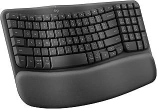 Logitech Wave Keys Wireless Ergonomic Keyboard - Graphite, Cushioned Palm Rest, Bluetooth, Logi Bolt