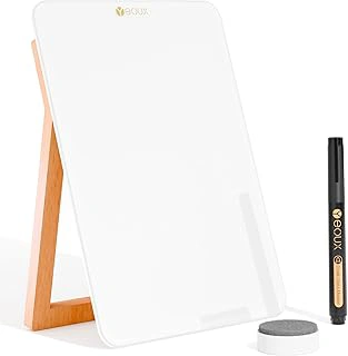 Yeoux Desktop Glass Whiteboard with Reversible Wood Stand