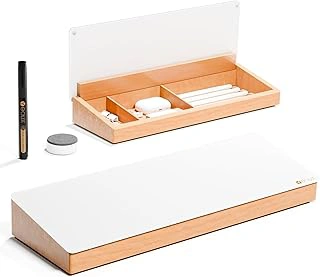 Yeoux Glass Desktop Whiteboard with Wood Organizer and Drawer