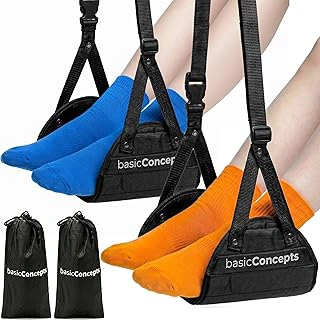 BASIC CONCEPTS Airplane Adjustable Foot Hammock (2 Pack) with Memory Foam