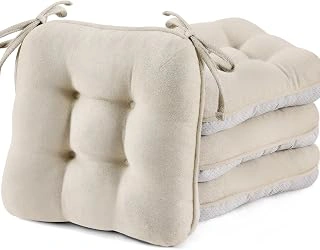 BETU 3.5" Thick Dining Chair Cushions with Ties & Non-Slip Backing, Set of 4, Beige