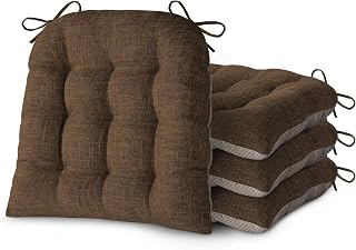 D-Shaped Dining Chair Cushions with Ties & Non-Slip Backing, 4-Pack, Brown