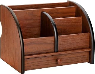 Foraineam Wooden Desk Organizer with Drawer, Remote Control Holder & Pencil Holder