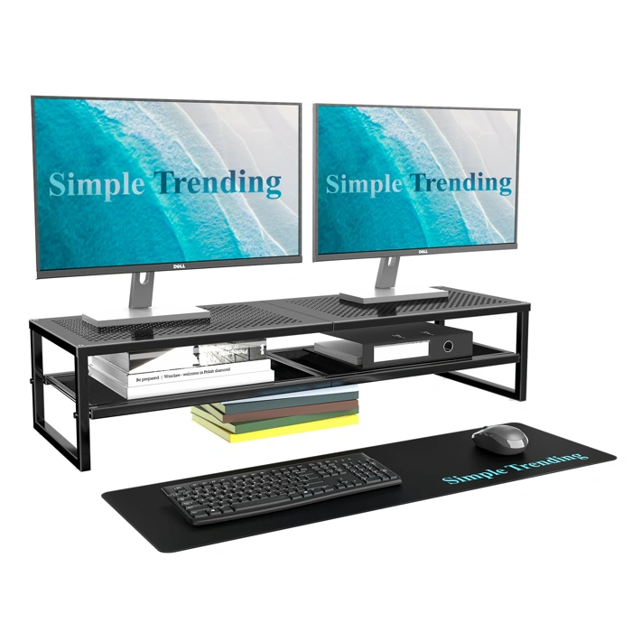 Simple Trending 2 Tier Metal Dual Monitor Stand Riser, Black