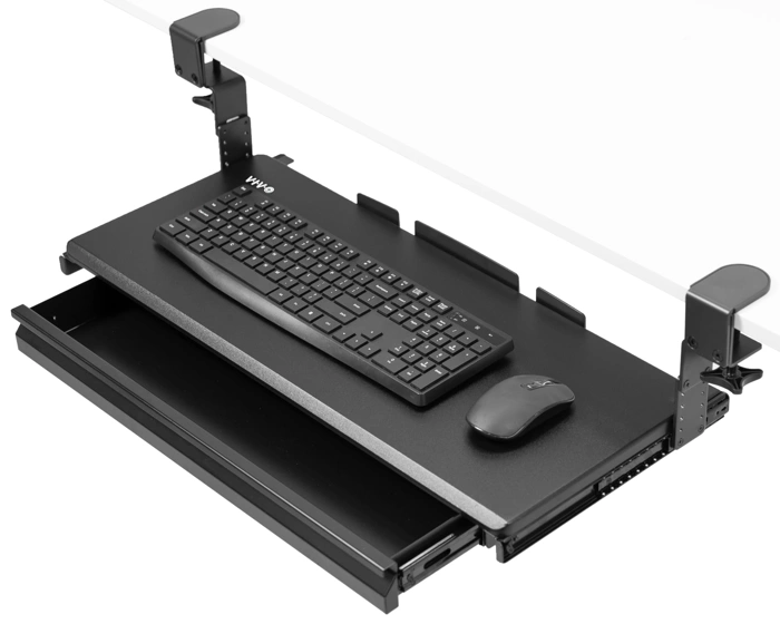 VIVO Large Height Adjustable Clamp-on Keyboard Tray with Storage Drawer, 27x11 inch