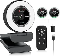 Angetube 1080P 60FPS Streaming Webcam with Ring Light, Remote, 5X Zoom, Privacy Cover