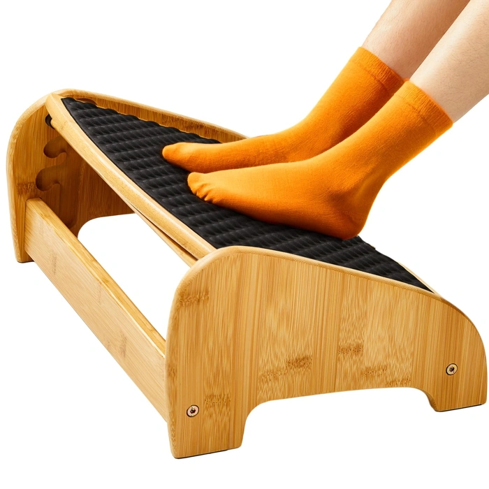 HUANUO Bamboo Ergonomic Under Desk Footrest with Adjustable Height & Massage Surface