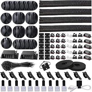 Cord Management Organizer Kit with Cable Sleeves, Clips, and Ties