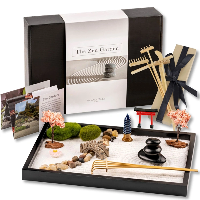 Island Falls Home Zen Garden Kit 11x8in with 6 Tools & 15 Accessories
