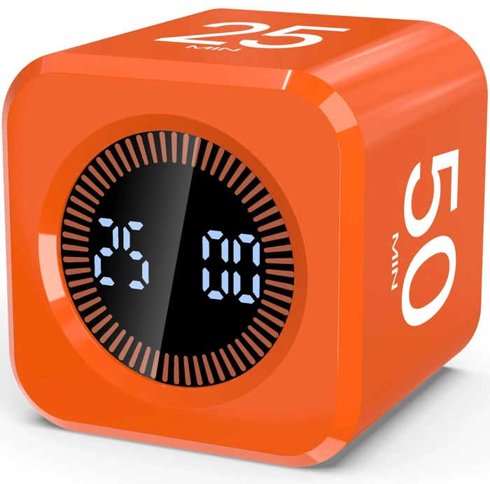 Digital Visual Pomodoro Timer Cube with Silent & Sound Mode, Orange
