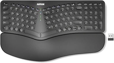 Arteck 2.4G USB Wireless Split Ergonomic Keyboard with Cushioned Wrist Rest