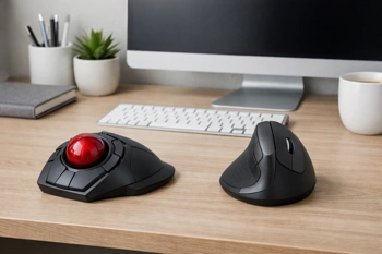 Comparing the mechanics, wrist positioning, and practical tradeoffs of trackball and vertical mice.