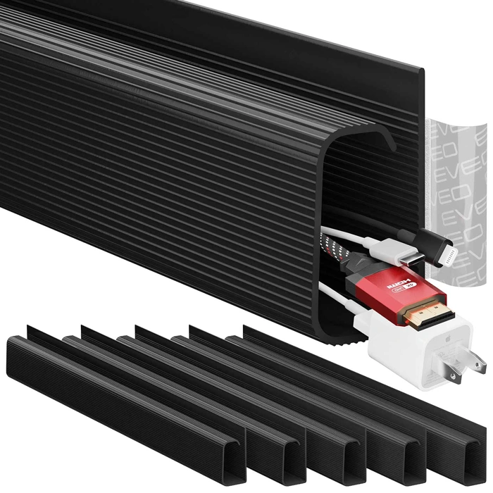 EVEO 6-Unit Self-Adhesive Under Desk Cable Management J Channel Kit, Black